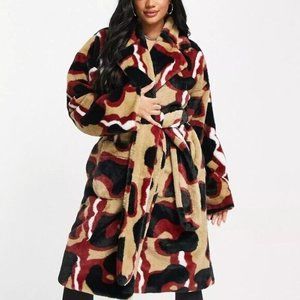 $225 Puma Madison Fur Oversized Coat Pebble Women's Size XS  [532492-01]